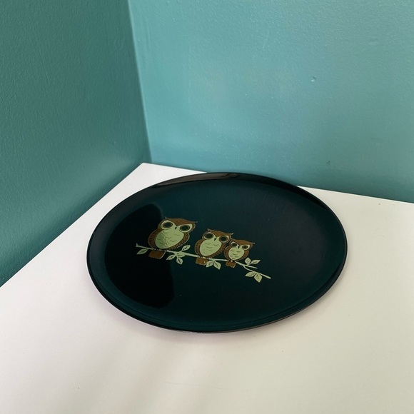 STUNNING Vintage MCM Owl Family of 3 on Branch Gold Display Plate Made in Japan - Picture 2 of 10